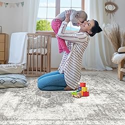 Area Rug 4x6 Vintage Rug: Washable Indoor Medallion