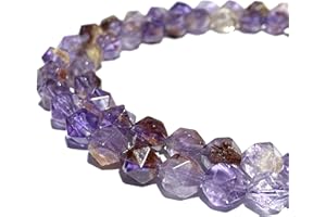 ABC GEMS USA ABCGEMS Brazilian Super Seven Beads (Amethyst, Lepidocrocite, Goethite, Cacoxenite, Rutile, Smoky Quartz & Crystal Quartz) Chakra Energy Healing Stone DIY Jewelry Making Stellar-Star-Cut 8mm
