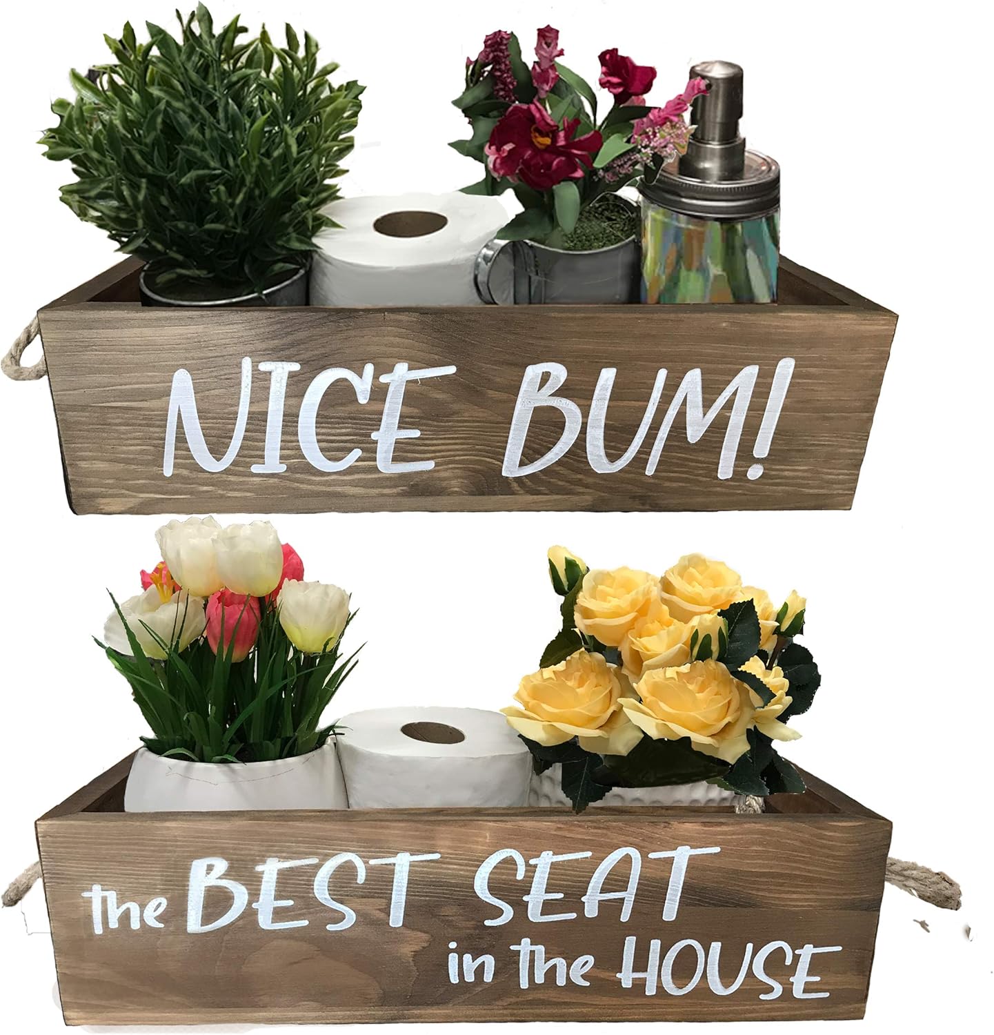 Amazon Com Trenzzi Bathroom Decor Box Toilet Basket Bathroom Sign 2 Sides Nice Bum And The Best Seat In The House Cute Bathroom Decor Bathroom Basket Home Kitchen