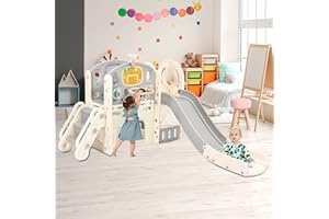 Virubi 7-in-1 Toddler Slide, Kids Slide with Climber, Basketball Hoop, Ring Toss, Tunnel, Telescope and Storage Space, Slide for Toddlers Age 1+ Outdoor & Indoor Playground