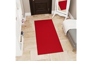 Sweet Home Stores Solid Design Non-Slip Rubberback 2x5 Indoor/Outdoor Runner Rug for Hallway, Kitchen, Living Room, Garage, Patio, 2' x 5', Red
