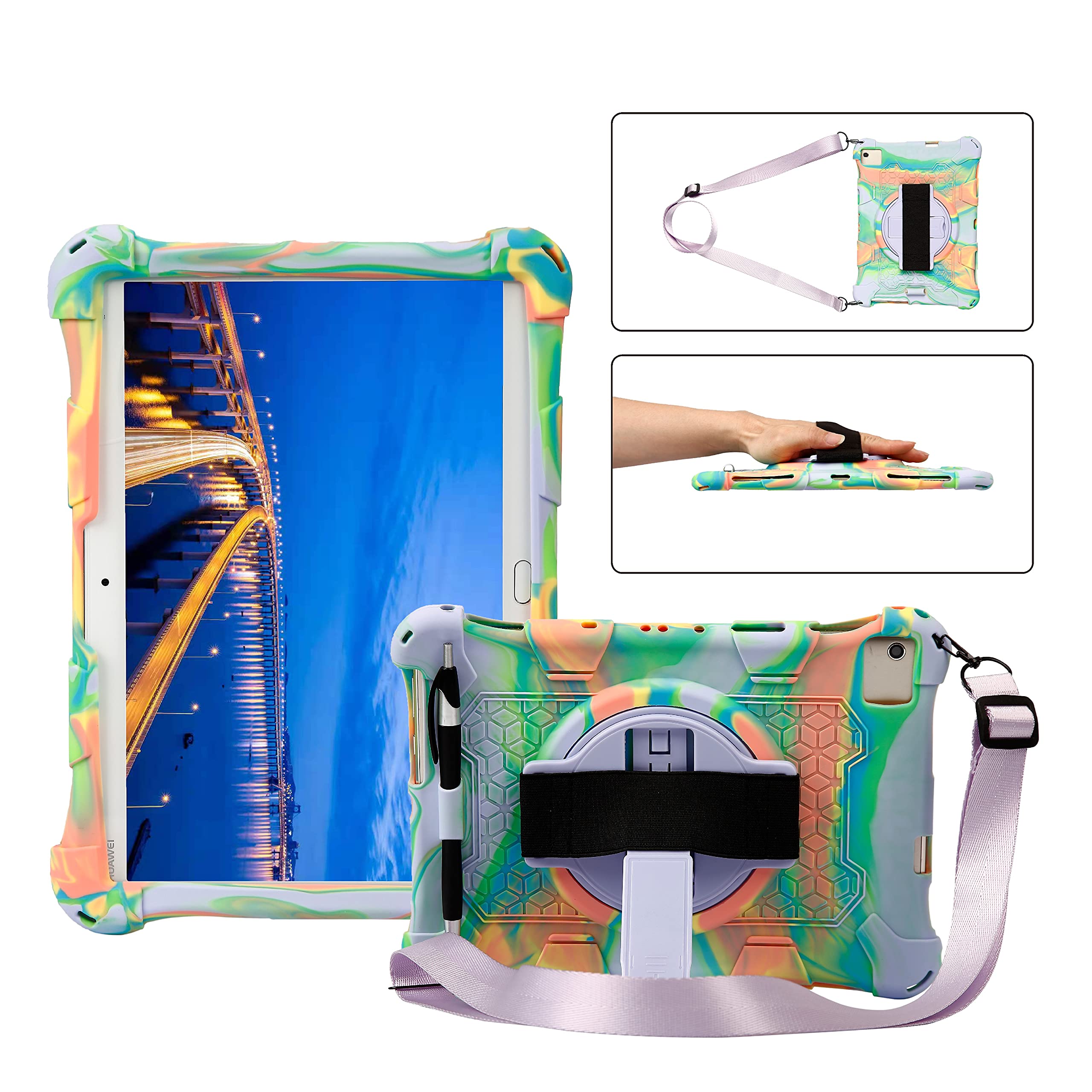 AKNICI Case for Blackview Tab 8/Tab 8E/Tab 9/Tab 10, TECLAST P20HD/M40/M40 Pro, YESTEL T5, Dragon Touch Notepad 102, AOYODKG A39, Pritom TronPad L10, Rotating Kickstand, Hand/Shoulder Strap, Rose Pink