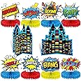 Set of 10 Hero Themed Party Decoration hero Honeycomb Centerpieces Hero Action Sign Table Centerpiece Fun Hero Theme Party Table Topper Decor for Happy Birthday Baby Shower Party Supplies Favor