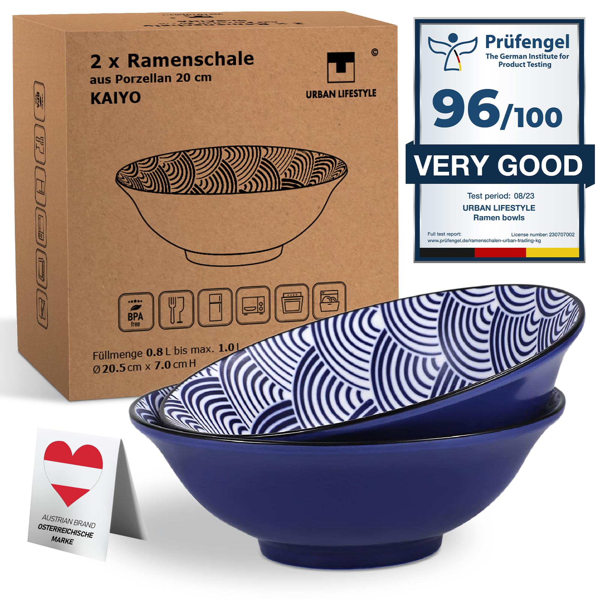 Urban Lifestyle Large Ramen Bowl Set of 2 Ceramic Ramen Bowl 8" 33-35OZ(900-1000ml) Soup Bowls Noodle Bowls Japanese Bowl Set Large Cereal Bowl Salad Bowl Pho Soup Bowl Ramen Pasta Bowl (Kaiyo)