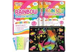 FEREDO KIDS Rainbow Scratch Art for Kids - Black Scratch Off Paper Notebook Crafts Art Supplies Kit Toy for Ages 3-9 Girls Boys Birthday Christmas Mother's Day Children's Day Gift 2 Pack