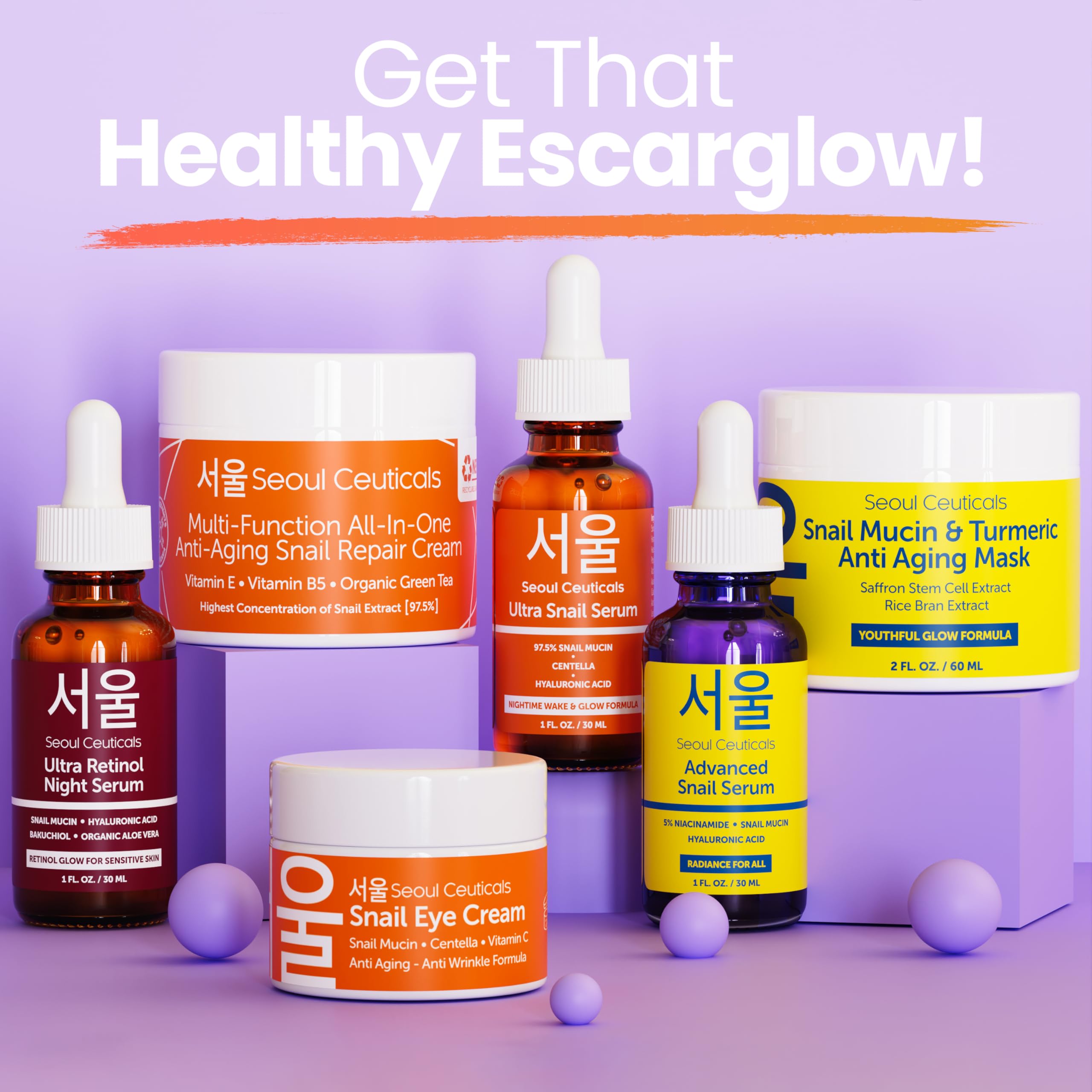 SeoulCeuticals Korean Snail Mucin Eye Cream - 97.5% Snail Filtrate K Beauty Anti Aging Under Eye Anti Wrinkle Eye Treatment Cream 0.5oz