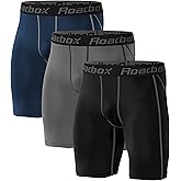 Roadbox Compression Shorts for Men, 3 Pack Athletic Workout Underwear, Running Gym Spandex Base Layer Boxer Briefs