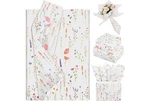 Bolsome 100 Sheets 20 * 14 Inches Wildflowers Tissue Paper for Gift Wrapping Lavender Floral Printed Tissue Paper Decorative 