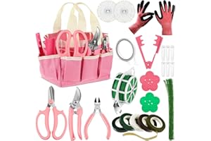 WILLBOND 207 Pcs Flower Arrangement Supplies Christmas Pink Florist Garden Tools Gift Kit for Women Include Bag Thorn Remover Rose Stripper Outdoor Hand Tools Stem Pruning Shear Gloves Stem Wire Etc