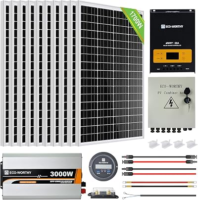 ECO-WORTHY 1700W 24V Solar Power System 10x 170W Panels 3000W Inverter 60A MPPT