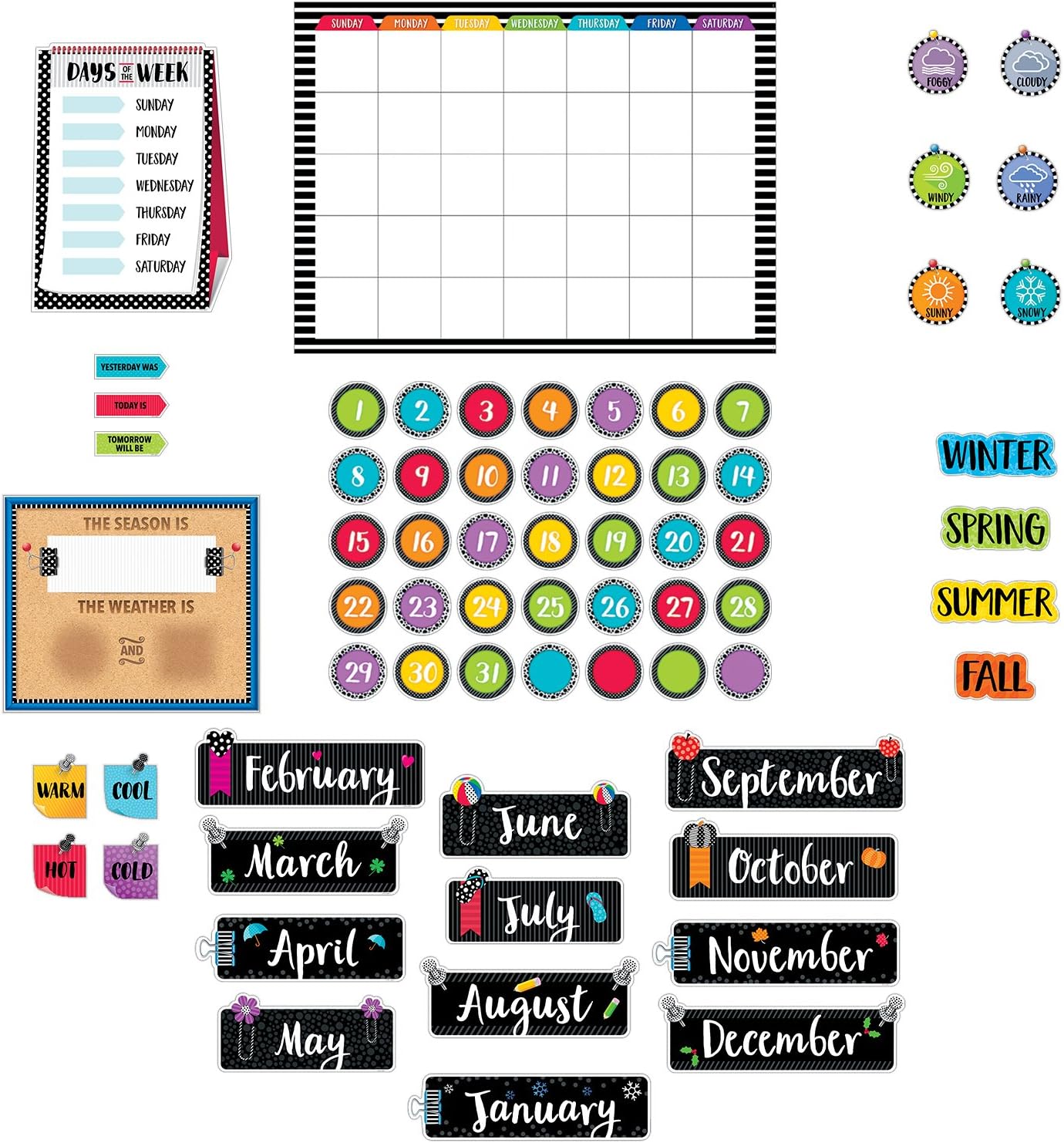 Creative Teaching Press Bold & Bright Calendar Set Bulletin Board (Room Displays and Decoration for Classrooms, Learning Spaces and More) : Office Products