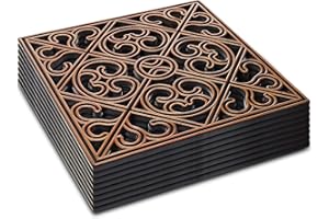 Pangda 8 Pcs Rubber Stepping Stones Outdoor Garden Walkway, 12 x 12 Inch Heavy Duty Pathway Pavers Retro Decorative Stepping Stones for Outside Landscaping Yard Lawn Path(Copper,Cross Square)