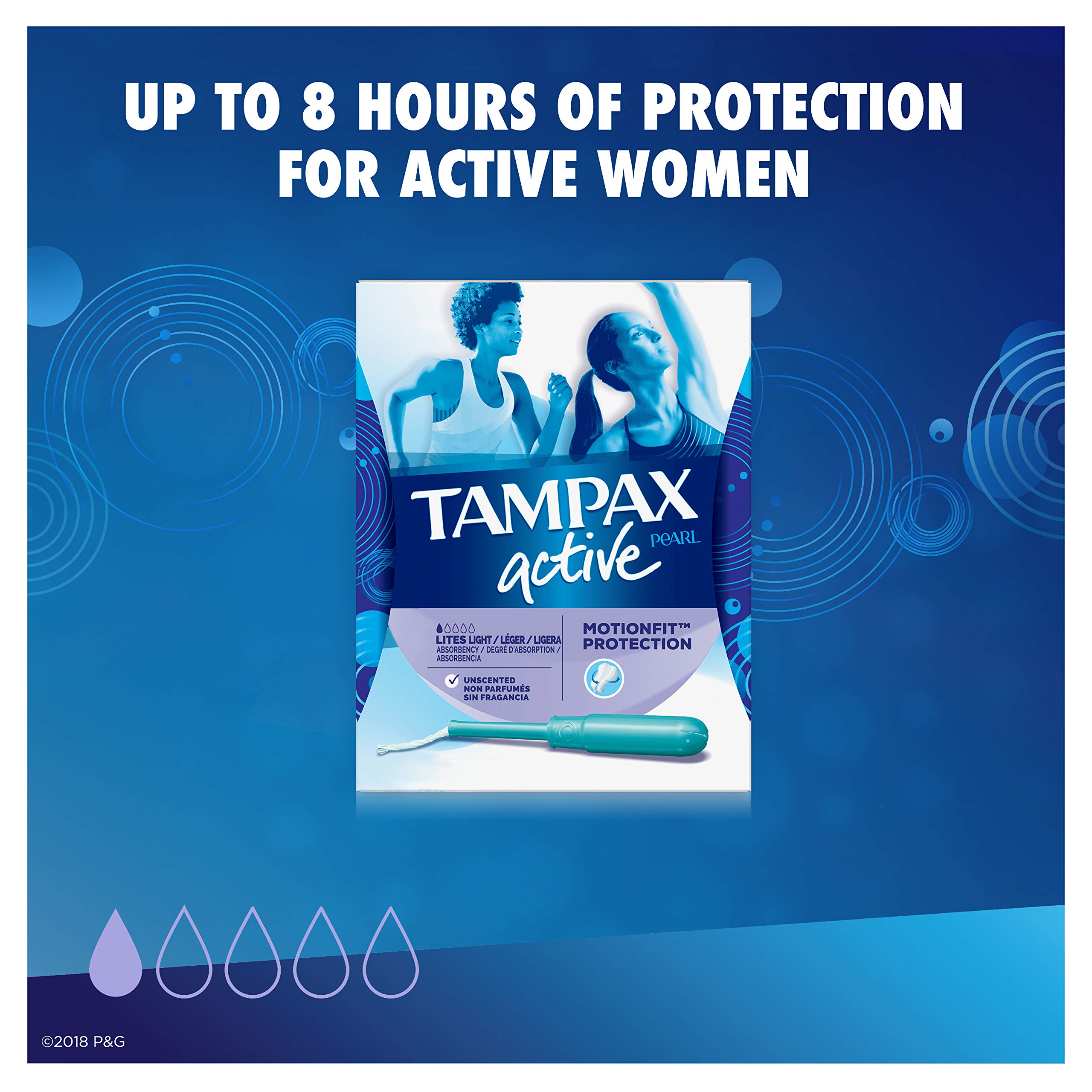 Tampax Pearl Active Tampons, Light Absorbency, 18 Count
