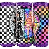 Opposites Attract: Wednesday & Enid 20oz Skinny Tumbler - Double Wall Skinny Tumbler with Straw and Lid, Insulated Cup Stainless Steel Slim Travel Tumbler for Women, Men or Kids