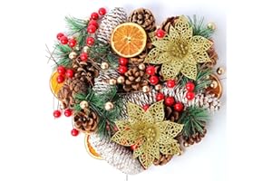 NSXC 247Pcs Christmas Pine Cones Bulk Berry Pine Branch Set, Wiht Dried Orange Slices for DIY Crafts Home Decorations Xmas Tree Gift Tag