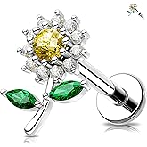 MeIighting Flower Flat Back Earring Internally Threaded 16G Cartilage Earring Clear CZ 8 mm Helix Earring Helix Stud Stainless Steel 316L Helix Piercing
