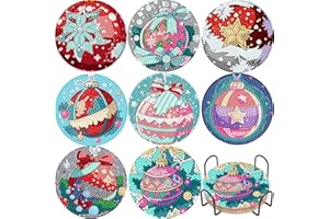 EWJRNSF 8 PCS Diamond Art Coasters Kit, Small Diamond Painting Coasters, Fall Diamond Art Kits for Adults Beginners, Arts and Crafts Supplies Item Sets with Holder Christmas