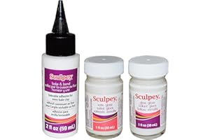 Polyform Sculpey Artist Set: 2 Ounces Bake and Bond Bakeable Adhesive for Oven-Bake Clay, 1 Ounce Satin Glaze, 1 Ounce Gloss Glaze