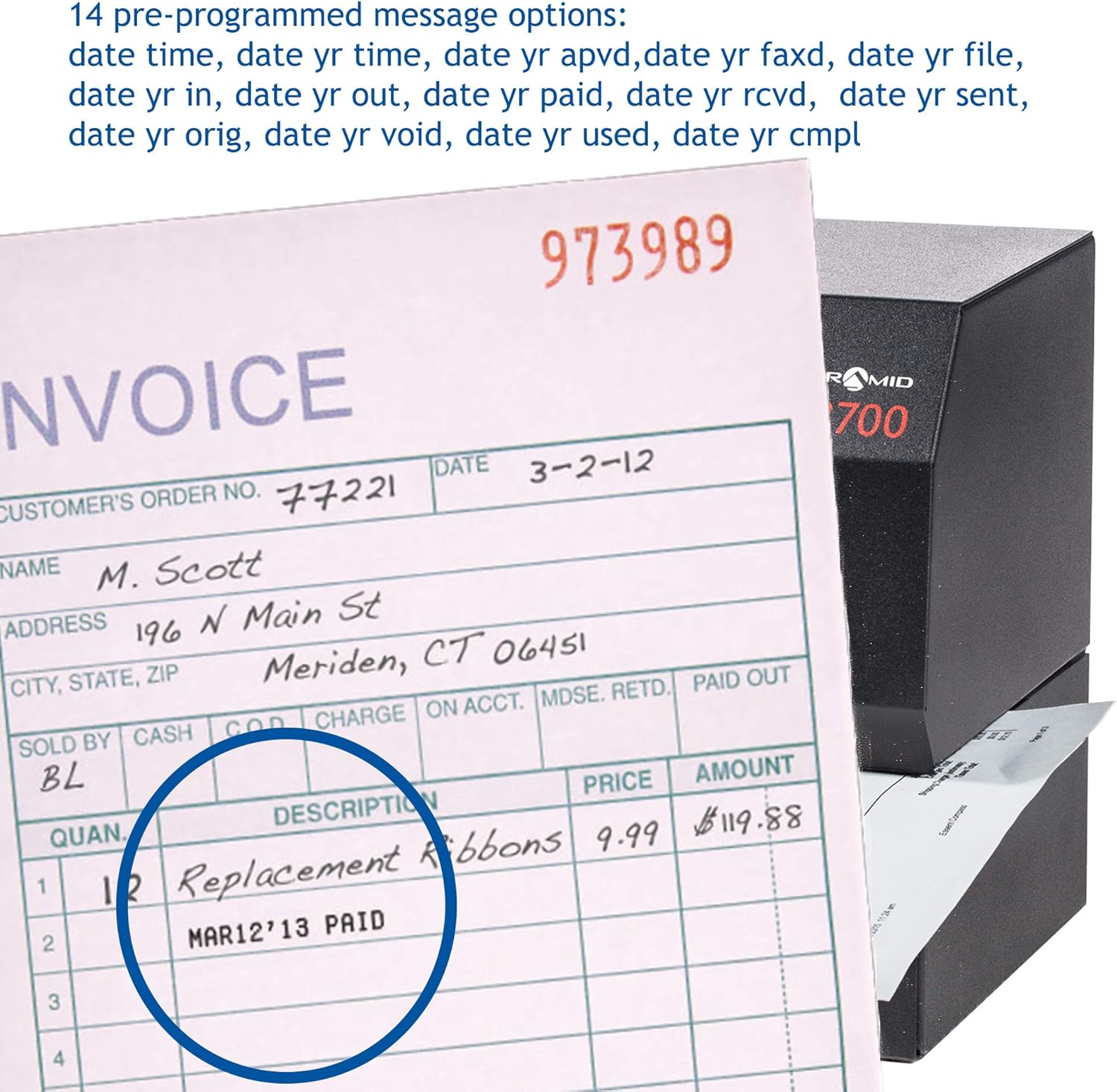 Pyramid Time Systems 3700 Heavy Duty Steel Time Clock and Document Stamp, Prints employee time & up to 14 pre-programmed messages, Made in the USA, Black : Office Products