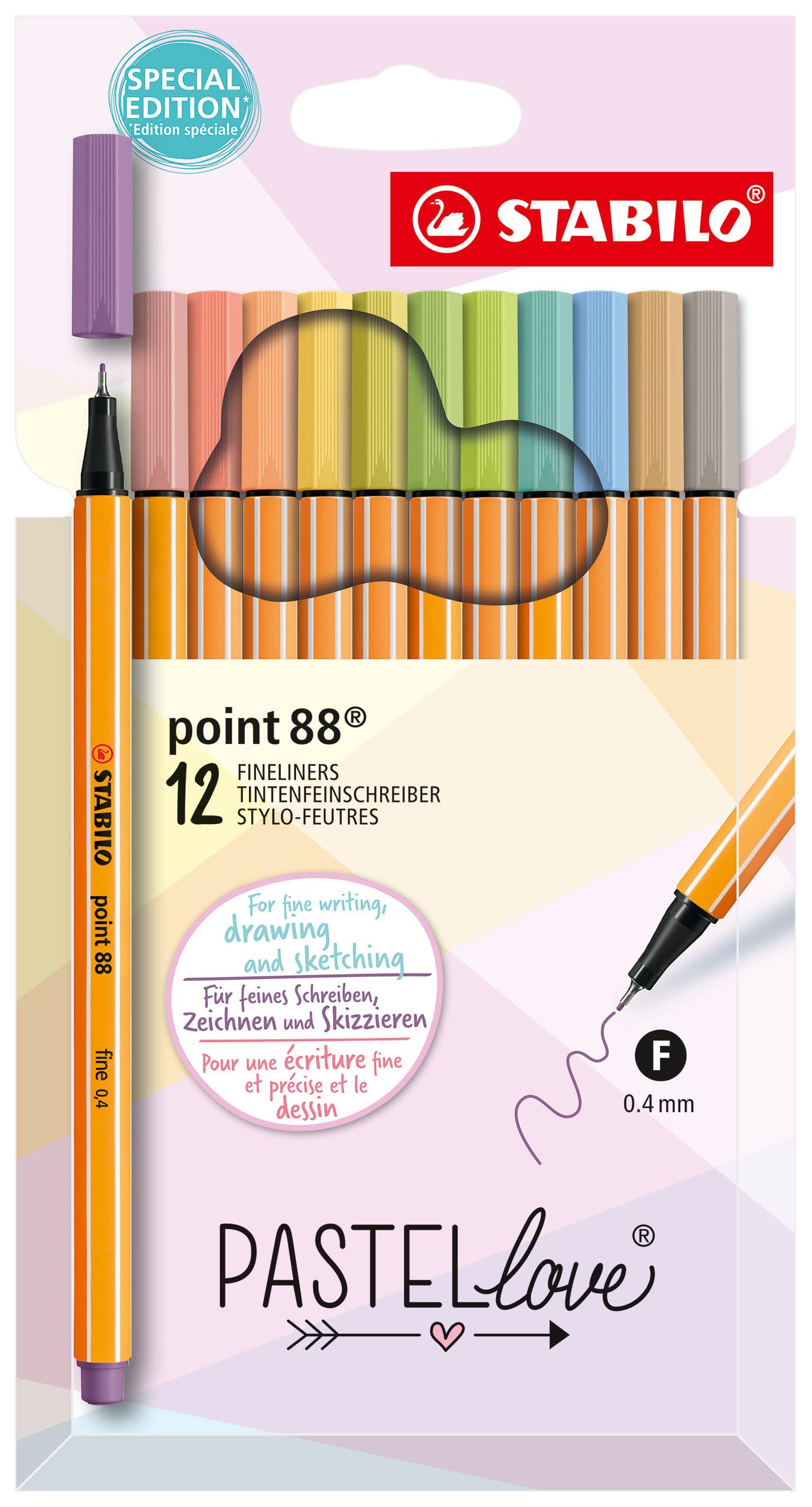 STABILO Fineliner point 88 - Pastellove Set - Pack of 12 - Assorted Colours