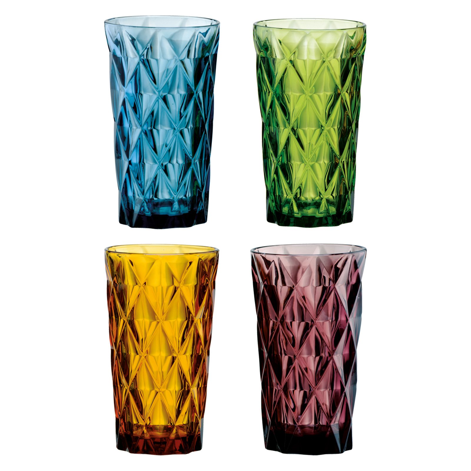 Artland Highgate Hiball Tumblers Set of 4, Glass, Multi-Coloured Tumblers, 450ml Capacity, Tumbler Glass