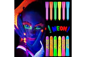 JLGKNEE 6PCS Glow in The Dark Face Paint Crayons UV Neon sign Halloween Carnival Night glow makeup Paint - Safe, Washable, Non-Toxic