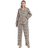 GLOBAL Comfy Pajamas for Women 2-Piece Warm and Cozy Flannel Pj Set of Loungewear Button Front Top Pants