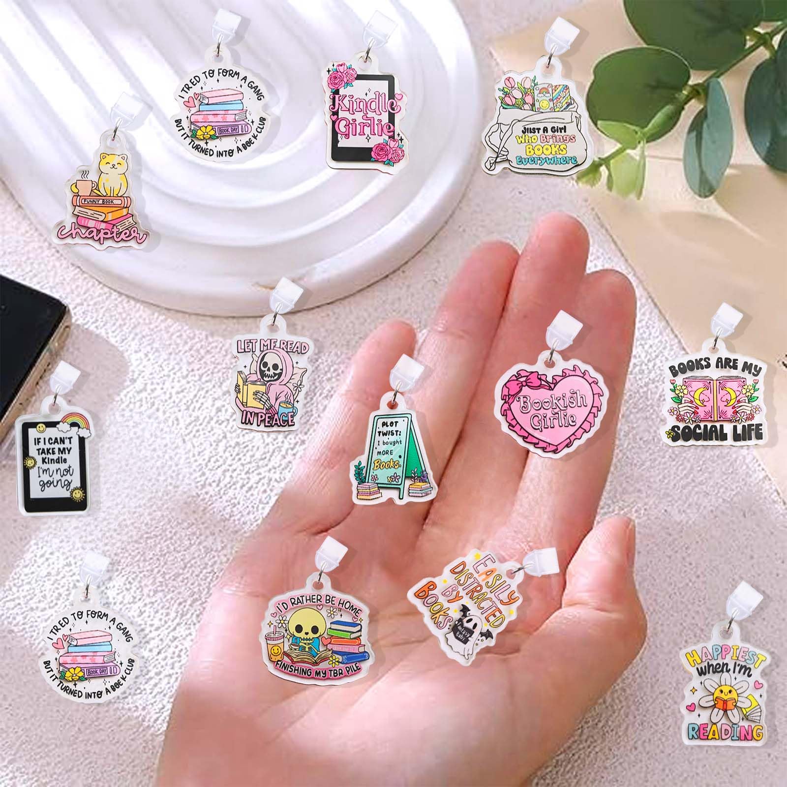 Vozekrod 12PCS Charms for E-Reader – Type C Dust Plug Accessories for Kindle & Tablets, Cute Acrylic Port Protectors, Gift for Book Lovers, Students, Teachers, Friends