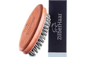 ZilberHaar Pocket Mustache and Beard Brush - Stiff Boar Bristles Small Brush - Perfect Beard Grooming Tool - Relieves beard itch - Short and Medium - Made in Europe