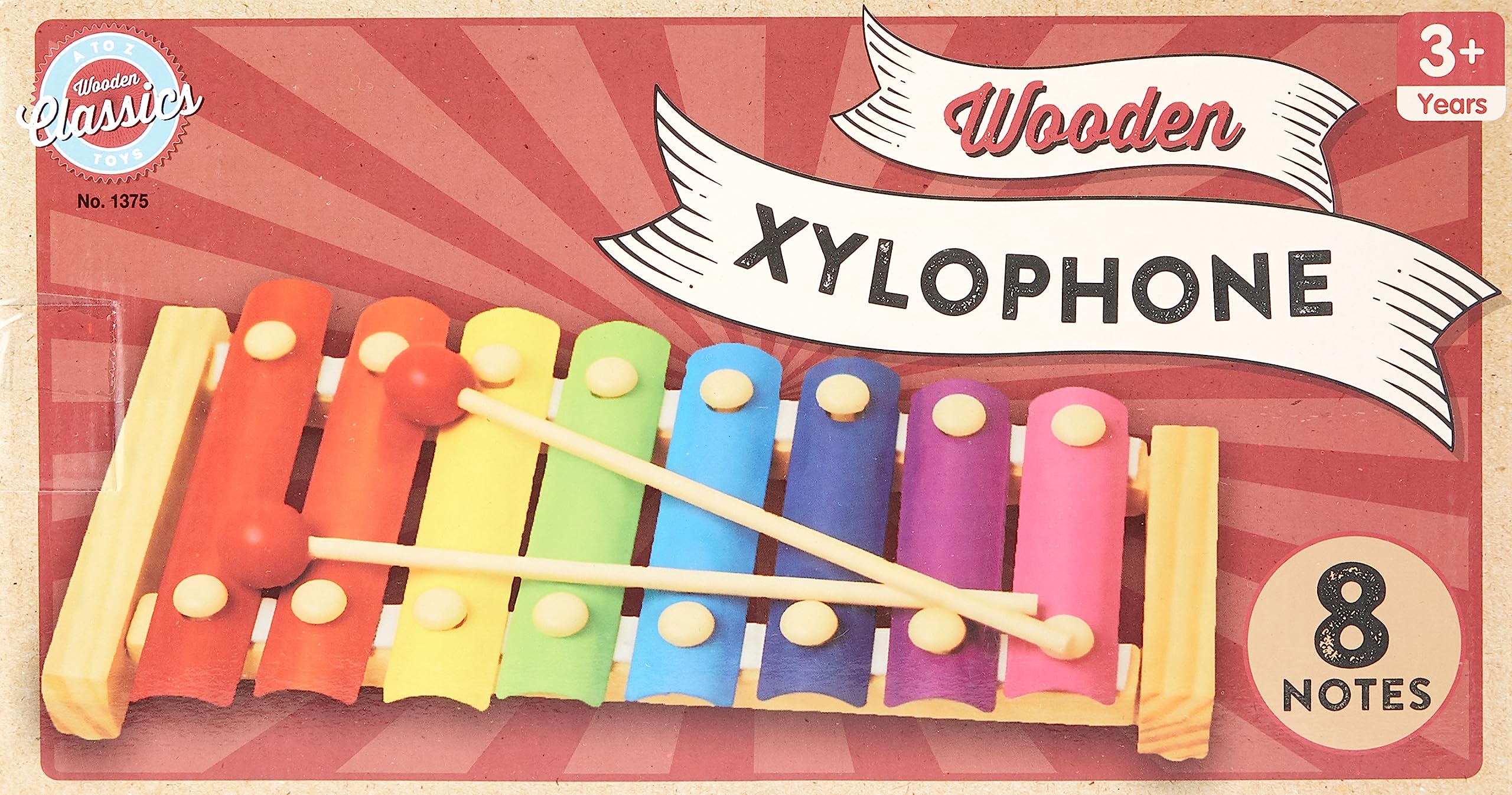 Wooden Classics Xylophone, 8 Rainbow Coloured Notes, Educational Musical Toy, Ages 3+