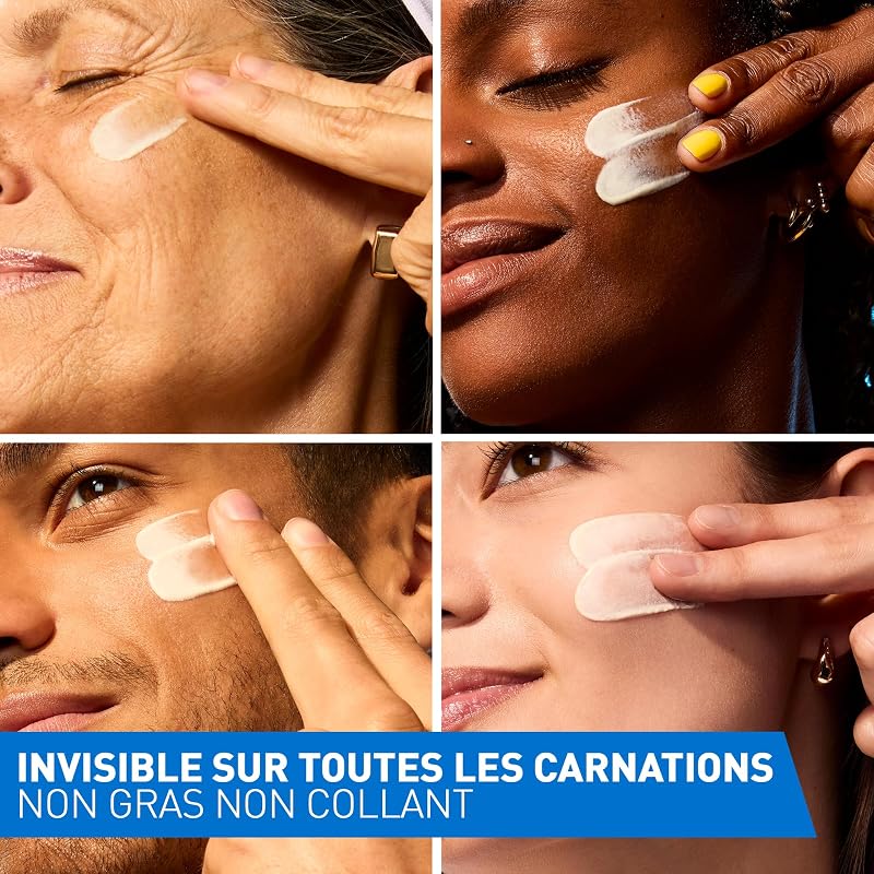 , Fluide Invisible Toucher Sec SPF 50+, Très Haute Protection Solaire Visage, Peaux Normales à Grasses, Matifiant 12H, Sans Traces Blanches, Base Maquillage, Niacinamide et Vitamine E