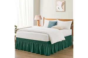Entisn Dark Green Adjustable Bed Skirt for King & Cal King Size Bed - with 18 Inch Tailored Drop, Wrap Around Bed Skirts with Adjustable Elastic Belt for Easy Fitting - Wrinkle & Fade Resistant