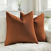 HAUSSY Rust Throw Pillow Covers 20x20 Inch Set of 2,Boho Decorative Faux Linen Throw Pillows Cozy Farmhouse Accent Cushion Covers,Home Decor for Couch Sofa Bed Living Room