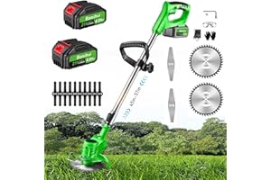 FAMICCI Electric Weed Eater Cordless Weed Wacker Battery Powered 21V/4000mAh*2,3 Types Cutting Blade Trimmer Brush Cuttter Lightweight Grass Trimmer String for Lawn Yard Garden