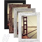 BAIJIALI 4x6 Picture Frame Distressed Farmhouse Wood Pattern Set of 4,Display 3.5x5 with Mat or 4x6 Without Mat,Multicolour