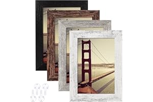 BAIJIALI 4x6 Picture Frame Distressed Farmhouse Wood Pattern Set of 4,Display 3.5x5 with Mat or 4x6 Without Mat,Multicolour