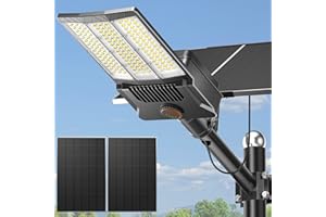 Deepn Solar Street Lights Outdoor 12000W Commercial Outdoor Lights with Motion Sensor & Dusk to Dawn IP67 Waterproof Heavy Duty Aluminum Security Lights Solar Powered for Parking Lot, Street, Yard