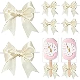 LIZLOVESS Ivory Bows with Twist Ties 3.5 Inch Pre-Tied Double Satin Ribbon Bows for Gift Wrapping, Crafts, Wedding Decor, Treat Bags, Candy Apple, Christmas, Party Favors, Baby Shower (24 Pack)