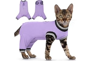 PUMYPOREITY Cat Recovery Suit for Hind Legs, Cat Surgical Spay Suit with Leg Sleeves to Stop Licking, Long Rear Sleeve Wound Cover Abdomen Kitten Onesie, Purple, L