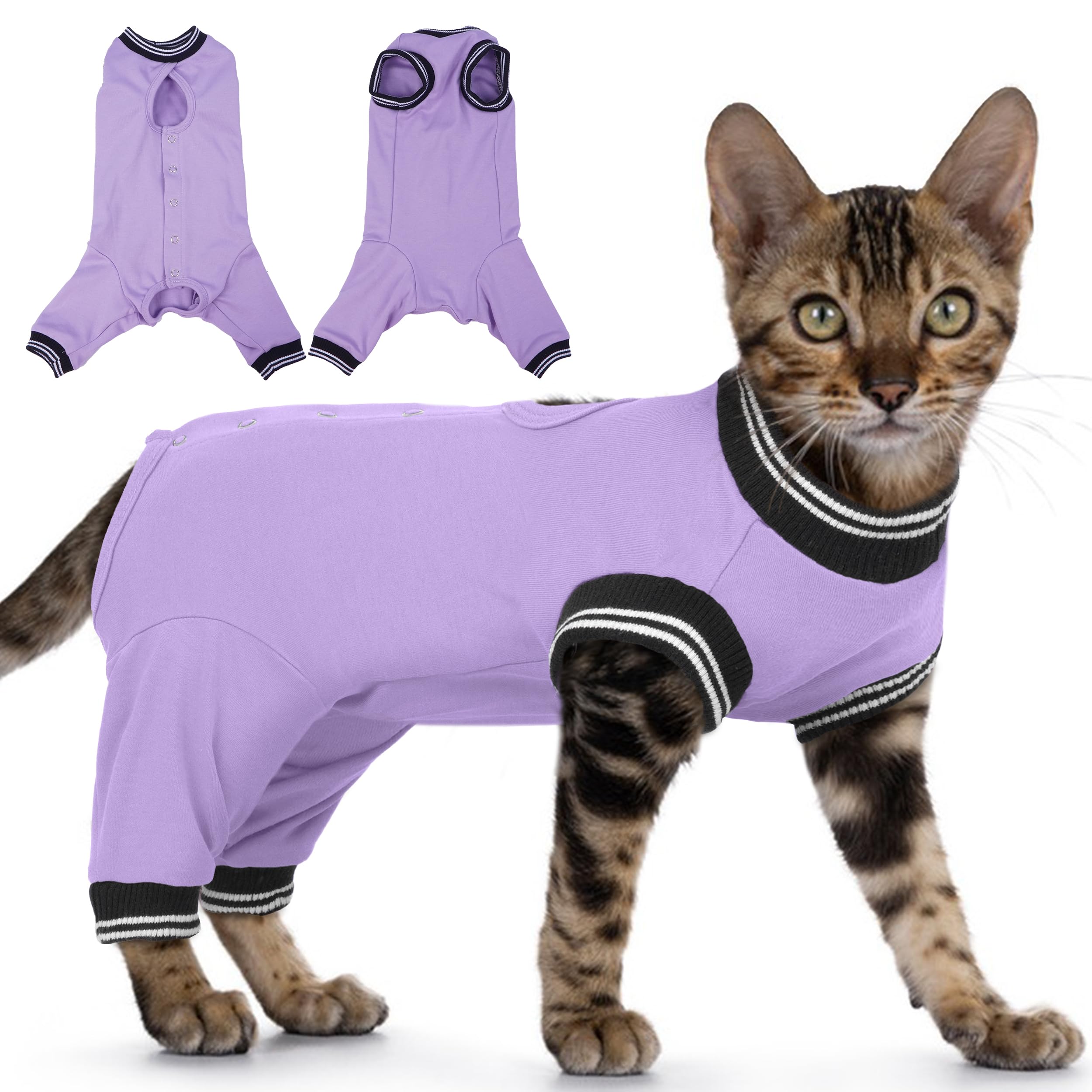 Photo 1 of PUMYPOREITY Cat Recovery Suit for Hind Legs, Cat Surgical Spay Suit with Leg Sleeves to Stop Licking, Long Rear Sleeve Wound Cover Abdomen Kitten Onesie, Purple, S