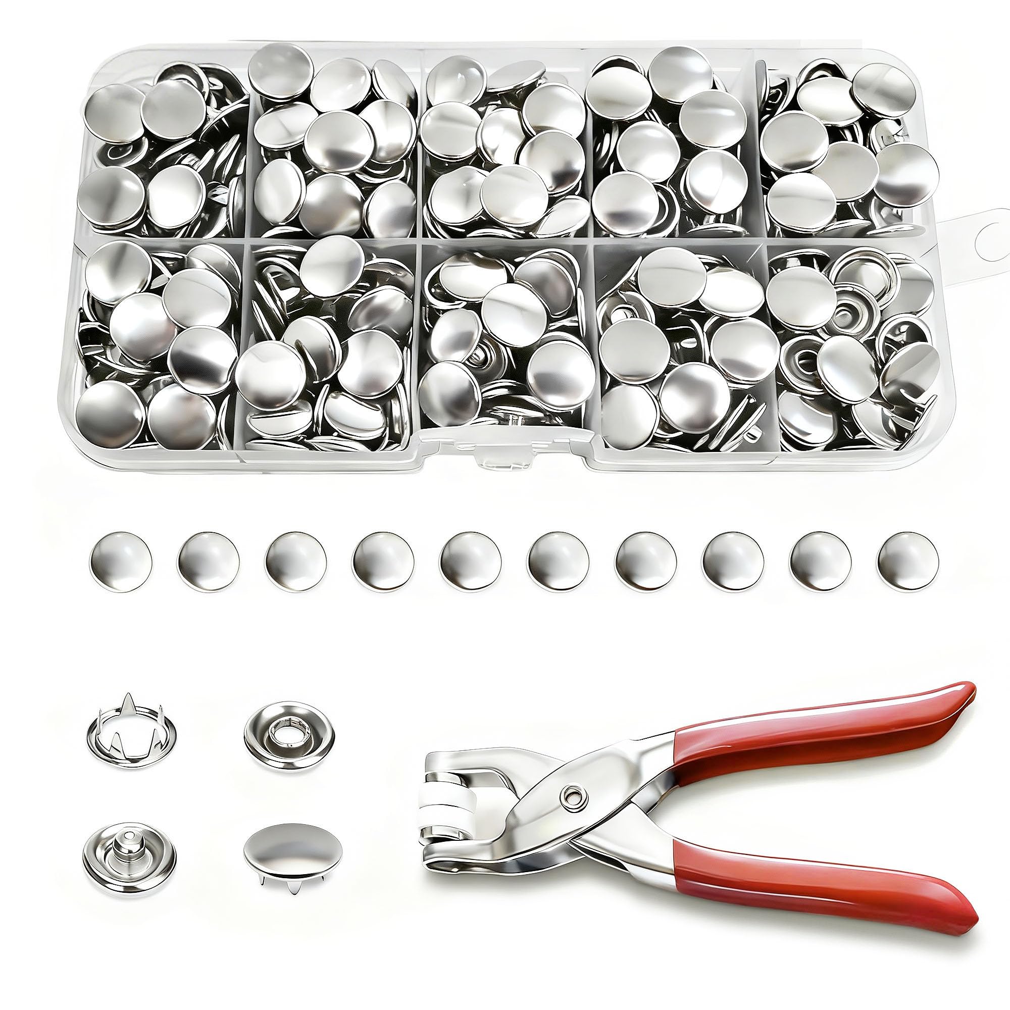 Photo 1 of 200 Sets Metal Snap Buttons with Fastener Pliers Press Tool Kit, Silver Solid Sewing Snaps for Fabric,Prong Snap Button Kits for DIY Crafting Clothing Sewing (9.5mm / 800 PCS)
