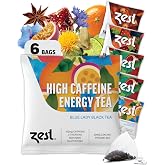 Zest High Caffeine Tea &ndash; Variety Pack &ndash; Flavored Black &amp; Green Blends, 3X Caffeine Energy Teas, Strong Natural Coffee Alternative, Non-GMO, Keto (9 Count Sampler)