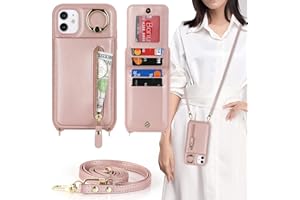 DEYHU iPhone 11 Phone Case with Card Holder for Women, iPhone 11 Case Wallet with Strap Credit Card Slots Crossbody with Kickstand Zipper Shockproof Case for iPhone11 - Rose Gold