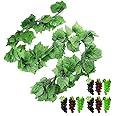 Hecaty 12 Strands 90 ft Artificial Fake Grape Vines with 9 Strings Grapes, Hanging Plant Large Leaves Garland for Wedding Party Store Home Decor Indoor Outdoors
