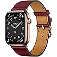 DONEGANI LB1 Leather Band for Apple Watch Hermes Women Men Ultra 2 49mm, Series 10 46mm, 9 8 7 45mm 41mm, SE 6 5 4 44mm 40mm, 3 2 1 42mm 38mm iWatch, Strap Red