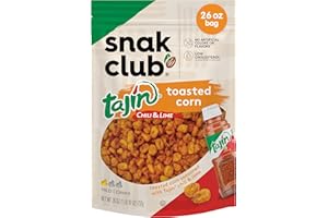 Snak Club Tajin Toasted Corn, Roasted Corn Nuggets with Chili and Lime Seasoning, Mild, Non-GMO, Gluten-Free, Kosher Snack, No Artificial Colors or Flavors, Low Cholesterol, 26 oz Resealable Bag