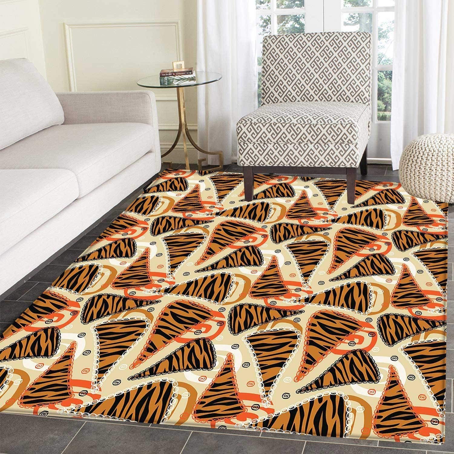 African Small Rug Carpet Tiger Skin Pattern In Triangle Frames On