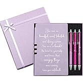 Resurhang 5 Pcs Inspirational Journal for Women Employee Appreciation Gift A6 Leather Journal Glitter Ballpoint Pen Set with Box Gifts for Coworker Female Boss Secretary Nurse Teacher Staff(Purple)