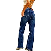 ELEBFISF High Waisted Jeans for Women - Tummy Control Stretchy Straight Leg Denim Pants Trouser Trendy