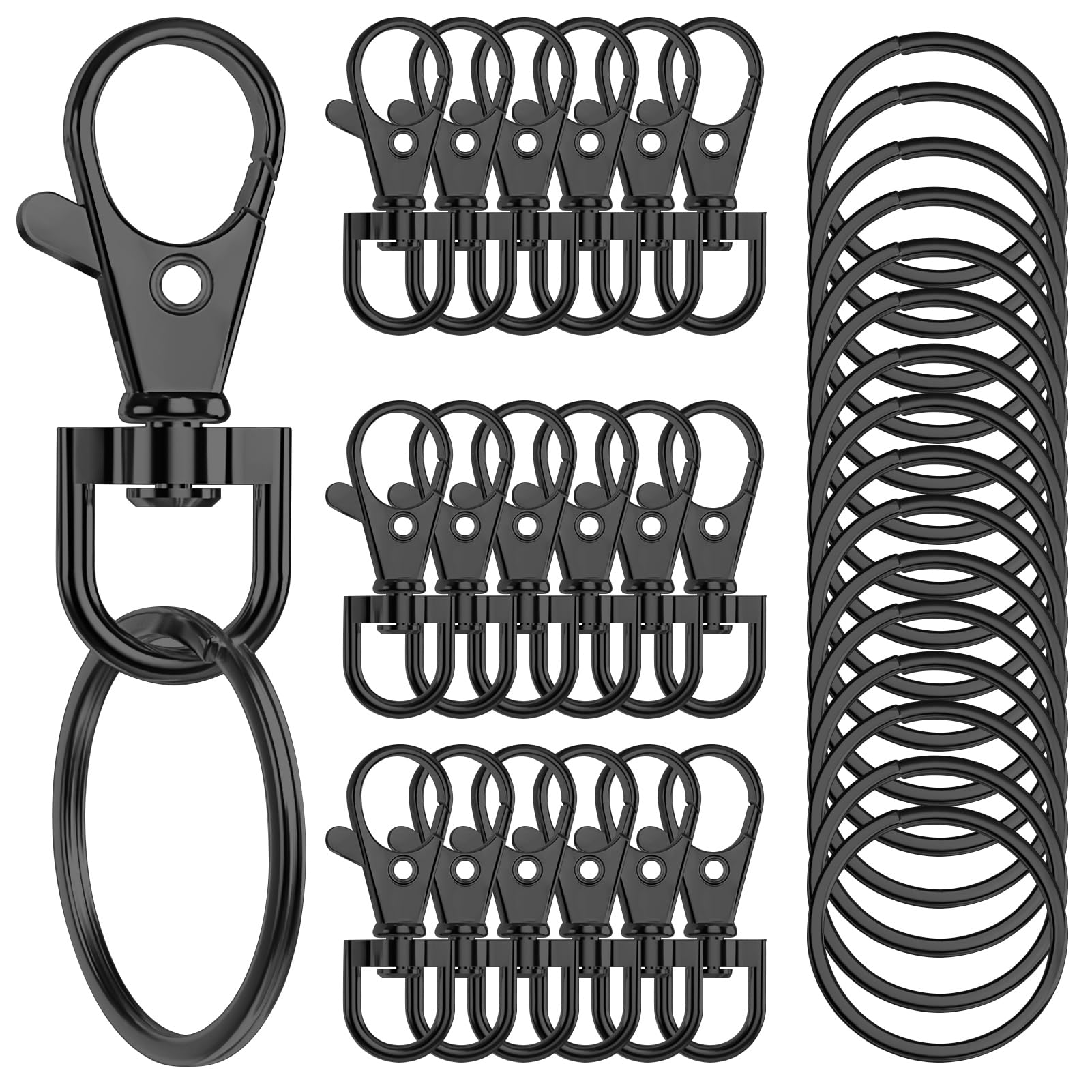 Photo 1 of 100PCS Premium Swivel Snap Hooks with Key Rings,Metal Lanyard Keychain Hooks Lobster Clasps for Key Jewelry DIY Crafts Black 1.38inches/35mm(50 Pcs Lanyard Snap Hooks+50 Pcs Key Rings)